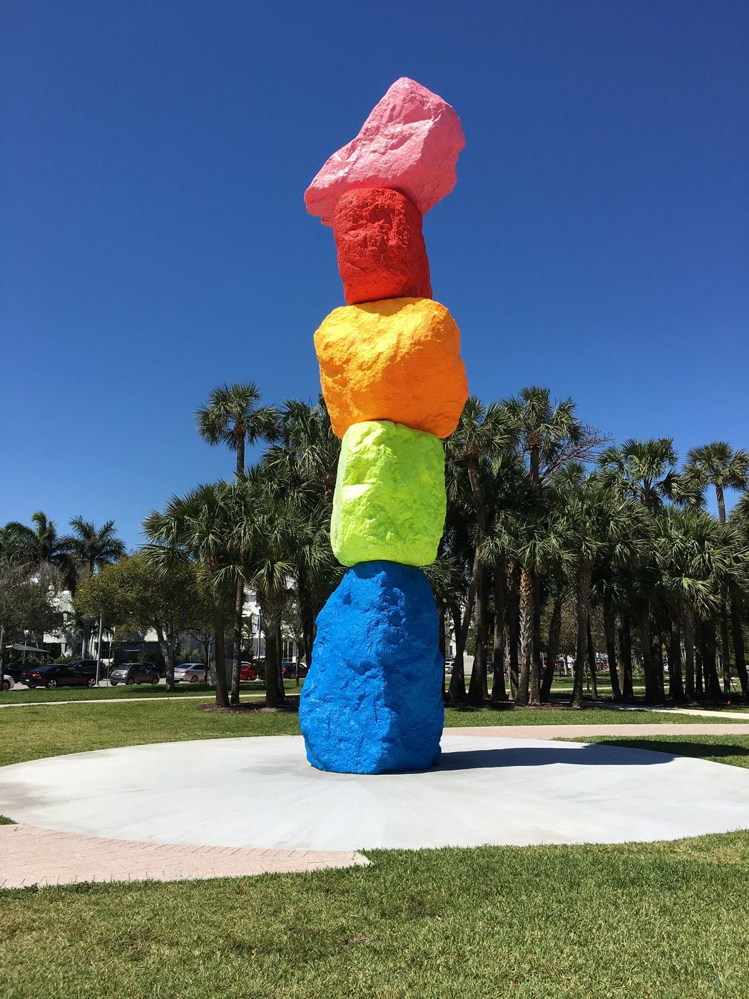 Miami Mountain, Ugo Rondinone's stack of brightly painted boulders, in Collins Park